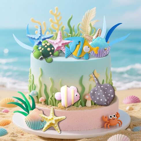 11 PCS Under The Sea Cake Decoration Ocean Cake Topper Under The Sea Party Supplies Devil Fish, Sea turtle，Starfish，Shell，Tropical fish Cake Decor in Saudi Arabia