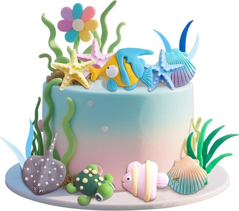 11 PCS Under The Sea Cake Decoration Ocean Cake Topper Under The Sea Party Supplies Devil Fish, Sea turtle，Starfish，Shell，Tropical fish Cake Decor in Saudi Arabia