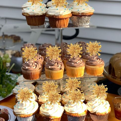 Foil Firework Cupcake Toppers, 50 Pcs Happy Birthday Cake Toppers Tinsel Drink Stirrers Cocktail Food Fruit Toothpick for Cake Decoration Valentine's Day Party Birthday Supplies, Gold in Kuwait