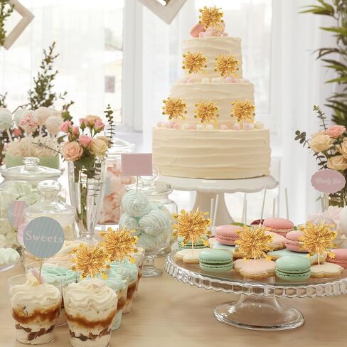 Foil Firework Cupcake Toppers, 50 Pcs Happy Birthday Cake Toppers Tinsel Drink Stirrers Cocktail Food Fruit Toothpick for Cake Decoration Valentine's Day Party Birthday Supplies, Gold in Kuwait