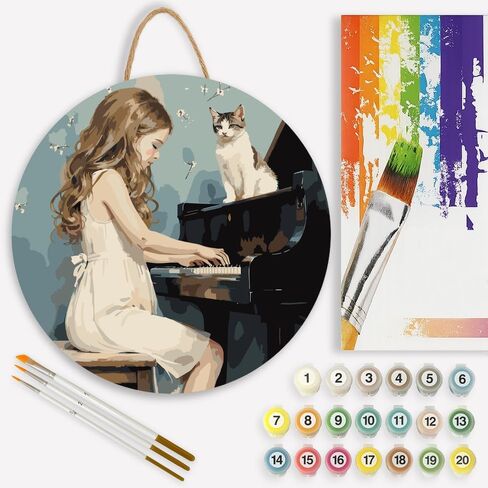 Musical Melody Paint by Numbers Kit for Adults - DIY Girl Playing Piano with Cat Painting on Canvas 16x20In, Framed Acrylic Paint Set, Suitable for Beginners, Art for Home Decoration or Gifts in Saudi Arabia