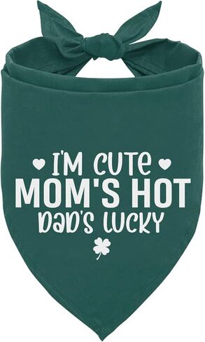 I’m Cute Mom’s Hot Dad’s Lucky Dog Bandana, Funny Pet Scarf Accessories for Small Medium Dogs Cats Photo Prop, Green Dog Bandana, Mother's Day Mom Birthday Gifts in Saudi Arabia