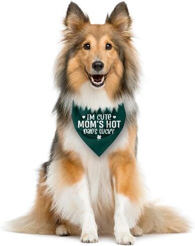 I’m Cute Mom’s Hot Dad’s Lucky Dog Bandana, Funny Pet Scarf Accessories for Small Medium Dogs Cats Photo Prop, Green Dog Bandana, Mother's Day Mom Birthday Gifts in Saudi Arabia