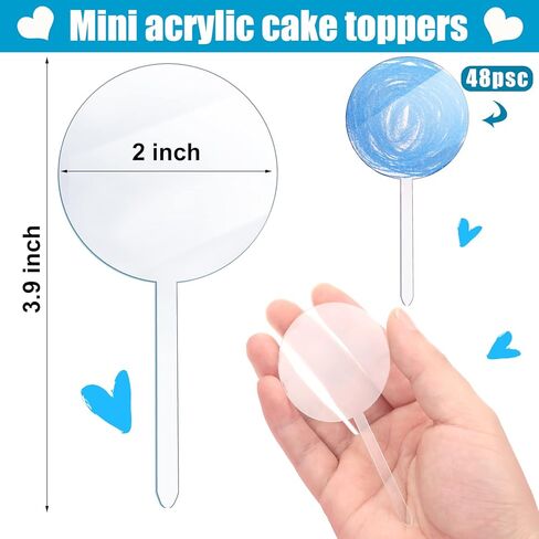 Yulejo 48 Pcs 2 Inch Blank Cupcake Toppers Sticks DIY Circle Clear Cupcake Picks Make Your Own Mini Cake Topper Sticks for Birthday Wedding Baby Shower Festival in Saudi Arabia