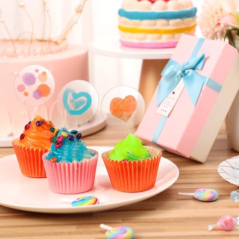 Yulejo 48 Pcs 2 Inch Blank Cupcake Toppers Sticks DIY Circle Clear Cupcake Picks Make Your Own Mini Cake Topper Sticks for Birthday Wedding Baby Shower Festival in Saudi Arabia