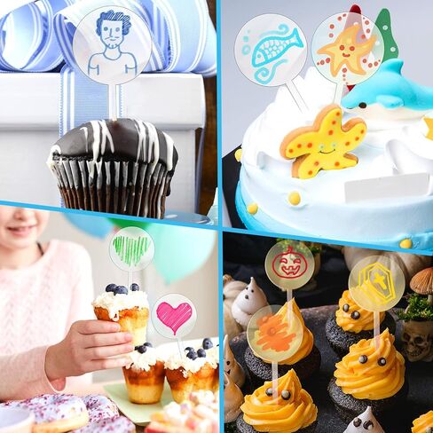 Yulejo 48 Pcs 2 Inch Blank Cupcake Toppers Sticks DIY Circle Clear Cupcake Picks Make Your Own Mini Cake Topper Sticks for Birthday Wedding Baby Shower Festival in Saudi Arabia