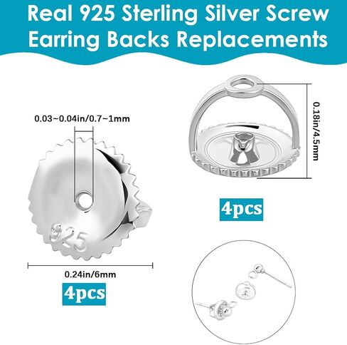 Beebeecraft 1 Box 4Pcs Screw Earring Backs for Threaded Post 925 Sterling Silver Screw On Earring Backs for Diamond Studs (Hole: 0.7~1mm) in Saudi Arabia