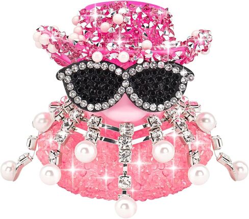 wonuu Diamond Rubber Duck Car Dashboard Decorations Car Ornaments for Cool Car Accessories Pearl Necklaces, Layered-Rose in Saudi Arabia