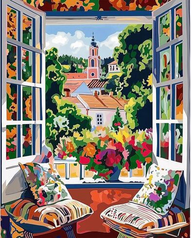 Paint by Numbers for Adult Kits, Windowsill DIY Oil Painting by Number Kits for Adults Beginners on Canvas for Home Wall Decor Christmas Birthday Gifts 40X50cm/16x20in (No Frame) in Saudi Arabia
