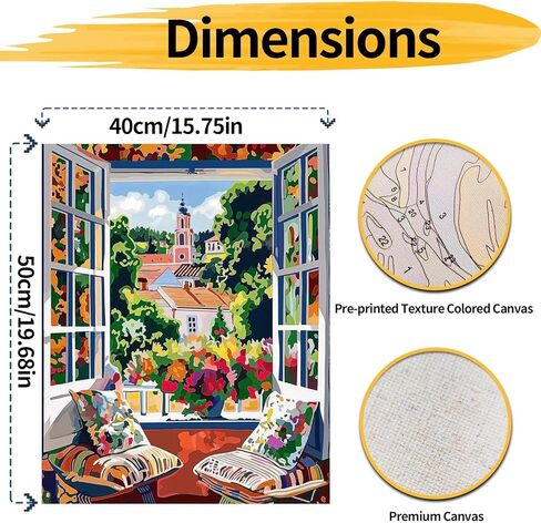 Paint by Numbers for Adult Kits, Windowsill DIY Oil Painting by Number Kits for Adults Beginners on Canvas for Home Wall Decor Christmas Birthday Gifts 40X50cm/16x20in (No Frame) in Saudi Arabia