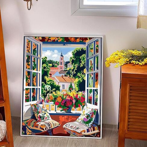 Paint by Numbers for Adult Kits, Windowsill DIY Oil Painting by Number Kits for Adults Beginners on Canvas for Home Wall Decor Christmas Birthday Gifts 40X50cm/16x20in (No Frame) in Saudi Arabia