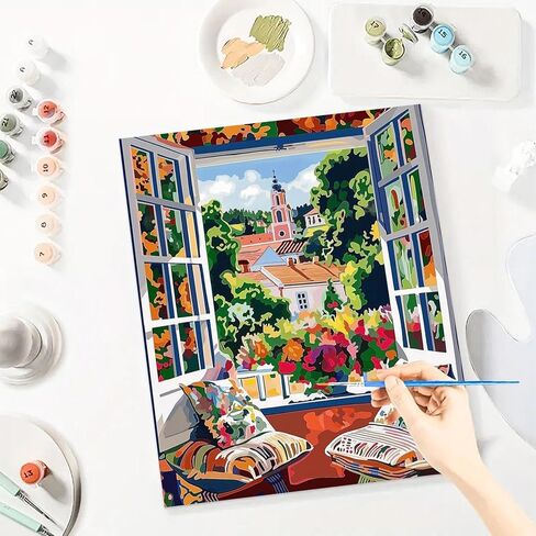 Paint by Numbers for Adult Kits, Windowsill DIY Oil Painting by Number Kits for Adults Beginners on Canvas for Home Wall Decor Christmas Birthday Gifts 40X50cm/16x20in (No Frame) in Saudi Arabia