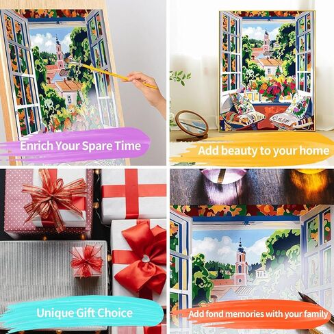 Paint by Numbers for Adult Kits, Windowsill DIY Oil Painting by Number Kits for Adults Beginners on Canvas for Home Wall Decor Christmas Birthday Gifts 40X50cm/16x20in (No Frame) in Saudi Arabia