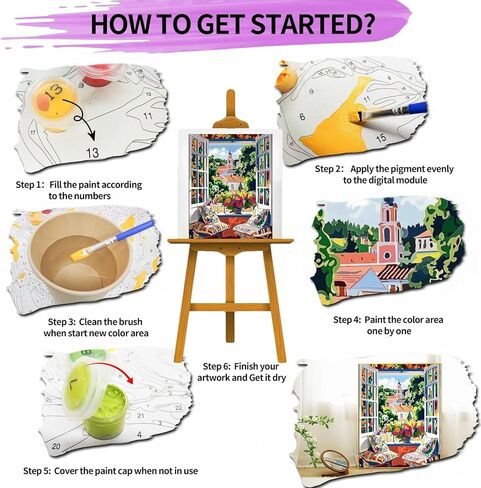 Paint by Numbers for Adult Kits, Windowsill DIY Oil Painting by Number Kits for Adults Beginners on Canvas for Home Wall Decor Christmas Birthday Gifts 40X50cm/16x20in (No Frame) in Saudi Arabia