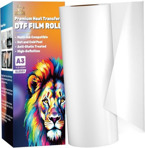 بكرة فيلم نقل DTF مقاس 13 بوصة × 328 قدمًا، فيلم A3+ PET، غير لامع، متوافق مع التقشير البارد والساخن، فيلم DTF مطلي مزدوج الجوانب لطابعة A3 DTF، R1390، M1630، XP600، L1800 (13 بوصة * 328 قدمًا غير لامع) in Kuwait