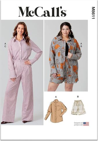 McCall's M8611AA Misses' Semi-Fitted Shirt, High-Rise Shorts and Pants Sewing Pattern Packet, Design Code M8611, Sizes 10-12-14-16-18 in Saudi Arabia