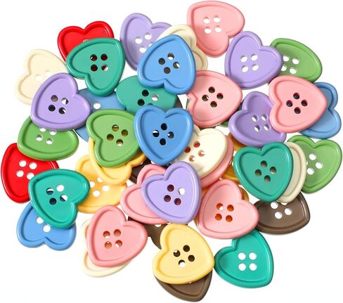 40 PCS Heart Buttons 0.9" Assorted Colorful Buttons Bulk Decorative Cute Heart Shaped Resin Button for Sewing Knitting Clothing Crafts, 8 Colors in Saudi Arabia