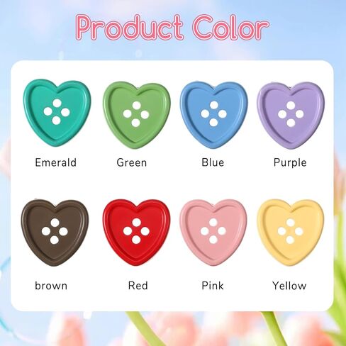 40 PCS Heart Buttons 0.9" Assorted Colorful Buttons Bulk Decorative Cute Heart Shaped Resin Button for Sewing Knitting Clothing Crafts, 8 Colors in Saudi Arabia