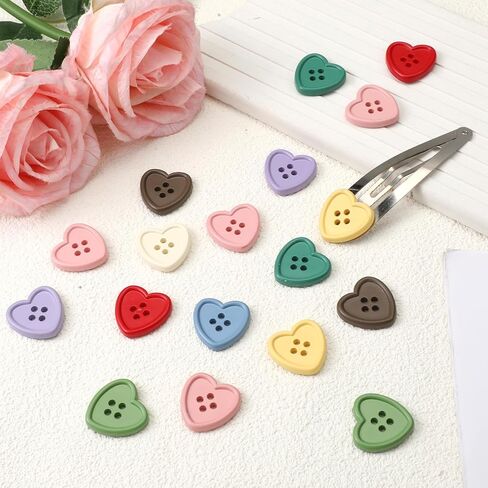 40 PCS Heart Buttons 0.9" Assorted Colorful Buttons Bulk Decorative Cute Heart Shaped Resin Button for Sewing Knitting Clothing Crafts, 8 Colors in Saudi Arabia