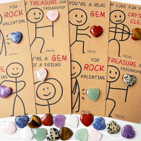 Valentines Day Gifts for Kids - 24 Pack Valentines Cards with Heart-Shape Crystals - Funny Valentine Gems Exchange Gift for Boys Girls Toddler School Classroom Party Favors in Saudi Arabia