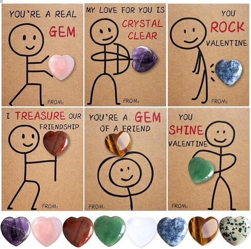 Valentines Day Gifts for Kids - 24 Pack Valentines Cards with Heart-Shape Crystals - Funny Valentine Gems Exchange Gift for Boys Girls Toddler School Classroom Party Favors in Saudi Arabia