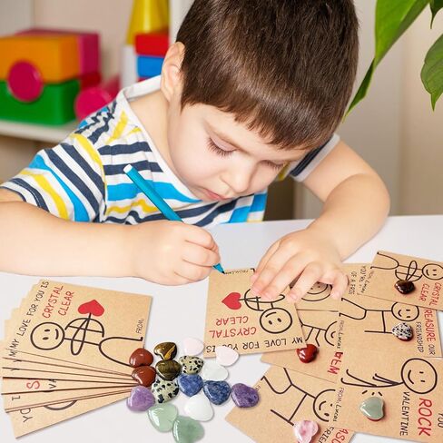 Valentines Day Gifts for Kids - 24 Pack Valentines Cards with Heart-Shape Crystals - Funny Valentine Gems Exchange Gift for Boys Girls Toddler School Classroom Party Favors in Saudi Arabia
