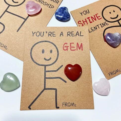 Valentines Day Gifts for Kids - 24 Pack Valentines Cards with Heart-Shape Crystals - Funny Valentine Gems Exchange Gift for Boys Girls Toddler School Classroom Party Favors in Saudi Arabia