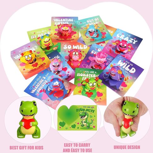 24Pcs Valentines Animal Squishy Toys, Valentines Day Gifts with Cards, Kids Party Favors, Galentines School Gift Exchange, Classroom Prizes, Candy Bag Stuffers in Saudi Arabia