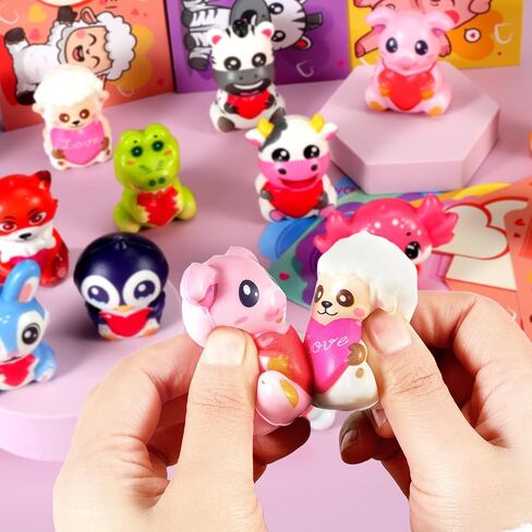 24Pcs Valentines Animal Squishy Toys, Valentines Day Gifts with Cards, Kids Party Favors, Galentines School Gift Exchange, Classroom Prizes, Candy Bag Stuffers in Saudi Arabia