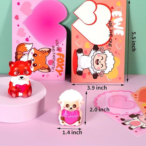 24Pcs Valentines Animal Squishy Toys, Valentines Day Gifts with Cards, Kids Party Favors, Galentines School Gift Exchange, Classroom Prizes, Candy Bag Stuffers in Saudi Arabia