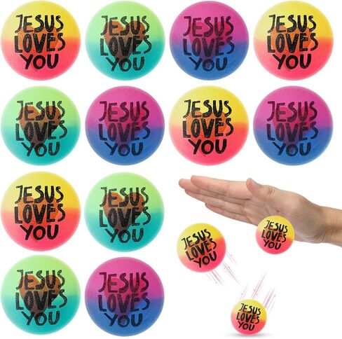 HyDren 50 Pcs Christian Valentine Jesus Loves You Gift 1.18 Inch Bouncy Balls Bulk Christian Jesus Mixed Color Gradient Rubber High Bouncing Balls with Heart Pattern Valentine Party Favors in Saudi Arabia