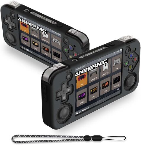 FIOPAZ for Anbernic RG35XX H Silicone Case, Soft Skin for RG35XXH Protective, Anti-Scratch Washable RG35xx H Handheld Game Console Case with Lanyard (Black) in Kuwait