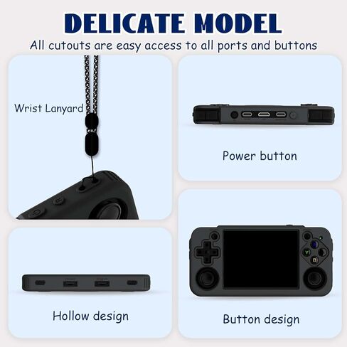 FIOPAZ for Anbernic RG35XX H Silicone Case, Soft Skin for RG35XXH Protective, Anti-Scratch Washable RG35xx H Handheld Game Console Case with Lanyard (Black) in Saudi Arabia