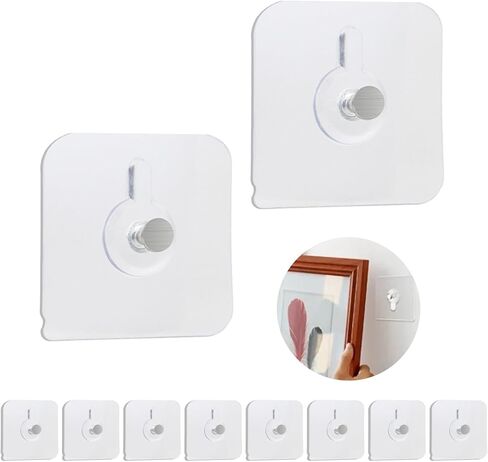 10Pcs Self-Adhesive Picture Hangers Without Nails, Transparent Picture Hanging Hooks Waterproof Frame Hangers for Living Room Kitchen Bathroom(Transparent) in Saudi Arabia