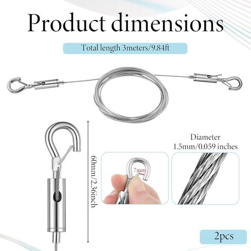 2 Pack Picture Wire Heavy Duty, Wire for Hanging Pictures, Adjustable Picture HangingWire for Mirrors, Frames, Lamps, Billboards, Flowerpot, 3.1m X 1.5mm, Holds up to 66lbs in Saudi Arabia