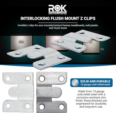 5 Pairs Rok Hardware Heavy Duty Interlocking Flush Mount Z Clip Bracket for Headboards, Metal French Cleat Zbar Hangers for Mirrors, Picture Frames, Wall Panels, Artwork, Cabinets - ROKZCLIP in Saudi Arabia
