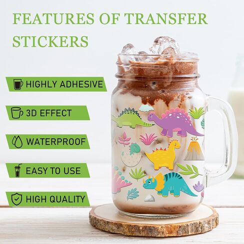 UV DTF Transfer Cup Sticker - 8 Sheets Dinosaur Animal UV DTF Cup Wraps for 16 oz Glass Cups, Waterproof Dinosaur UV DTF Transfer Stickers, Personalized DIY Water Bottle Dino Decals Crafts Gifts in Saudi Arabia