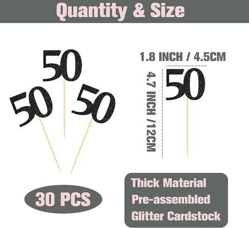 Sotpot 30 Pack Happy 50th Cupcake Toppers 50 Birthday Cake Decorations for 50th Birthday Wedding Anniversary Party Supplies Black Glitter in Saudi Arabia
