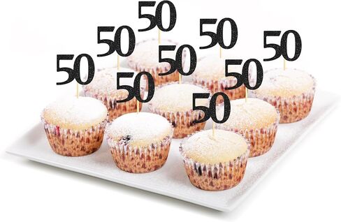 Sotpot 30 Pack Happy 50th Cupcake Toppers 50 Birthday Cake Decorations for 50th Birthday Wedding Anniversary Party Supplies Black Glitter in Saudi Arabia