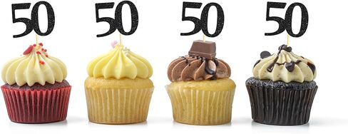 Sotpot 30 Pack Happy 50th Cupcake Toppers 50 Birthday Cake Decorations for 50th Birthday Wedding Anniversary Party Supplies Black Glitter in Saudi Arabia