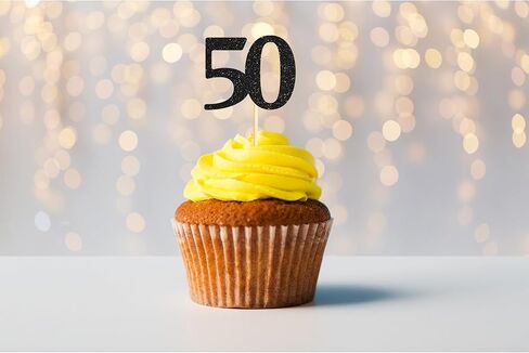 Sotpot 30 Pack Happy 50th Cupcake Toppers 50 Birthday Cake Decorations for 50th Birthday Wedding Anniversary Party Supplies Black Glitter in Saudi Arabia