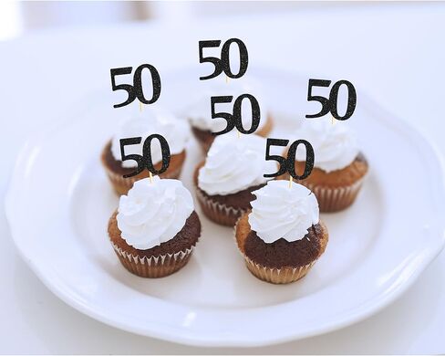 Sotpot 30 Pack Happy 50th Cupcake Toppers 50 Birthday Cake Decorations for 50th Birthday Wedding Anniversary Party Supplies Black Glitter in Saudi Arabia