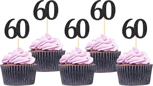 Sotpot 30 Pack Happy 50th Cupcake Toppers 50 Birthday Cake Decorations for 50th Birthday Wedding Anniversary Party Supplies Black Glitter in Saudi Arabia