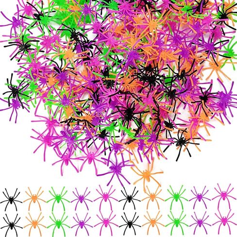 GXXMEI 200PCS Halloween Realistic Plastic Spiders 5 Colors Small Spider Toys Black Fake Spiders Prank Props for Halloween Home and Party Decorations (Multicolored) in Saudi Arabia