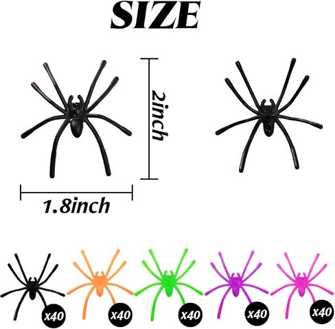 GXXMEI 200PCS Halloween Realistic Plastic Spiders 5 Colors Small Spider Toys Black Fake Spiders Prank Props for Halloween Home and Party Decorations (Multicolored) in Saudi Arabia