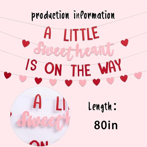 A Little Sweetheart is on the Way Banner, Pink and Red Heart Decoration, 80 Inch, Valentine's Day Baby Shower Gender Reveal Pregnancy Announcement in Saudi Arabia