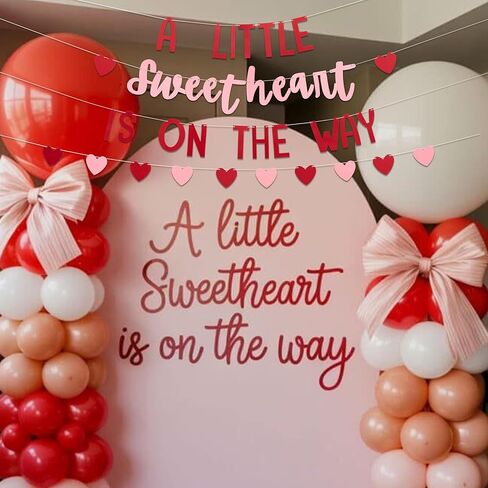 A Little Sweetheart is on the Way Banner, Pink and Red Heart Decoration, 80 Inch, Valentine's Day Baby Shower Gender Reveal Pregnancy Announcement in Saudi Arabia