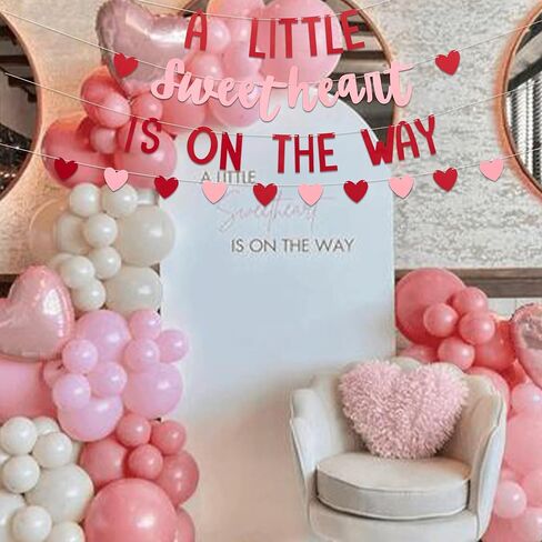 A Little Sweetheart is on the Way Banner, Pink and Red Heart Decoration, 80 Inch, Valentine's Day Baby Shower Gender Reveal Pregnancy Announcement in Saudi Arabia