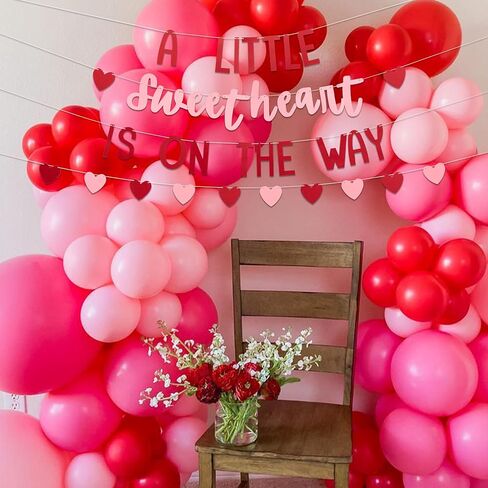 A Little Sweetheart is on the Way Banner, Pink and Red Heart Decoration, 80 Inch, Valentine's Day Baby Shower Gender Reveal Pregnancy Announcement in Saudi Arabia
