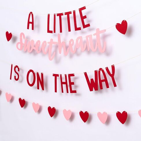 A Little Sweetheart is on the Way Banner, Pink and Red Heart Decoration, 80 Inch, Valentine's Day Baby Shower Gender Reveal Pregnancy Announcement in Saudi Arabia